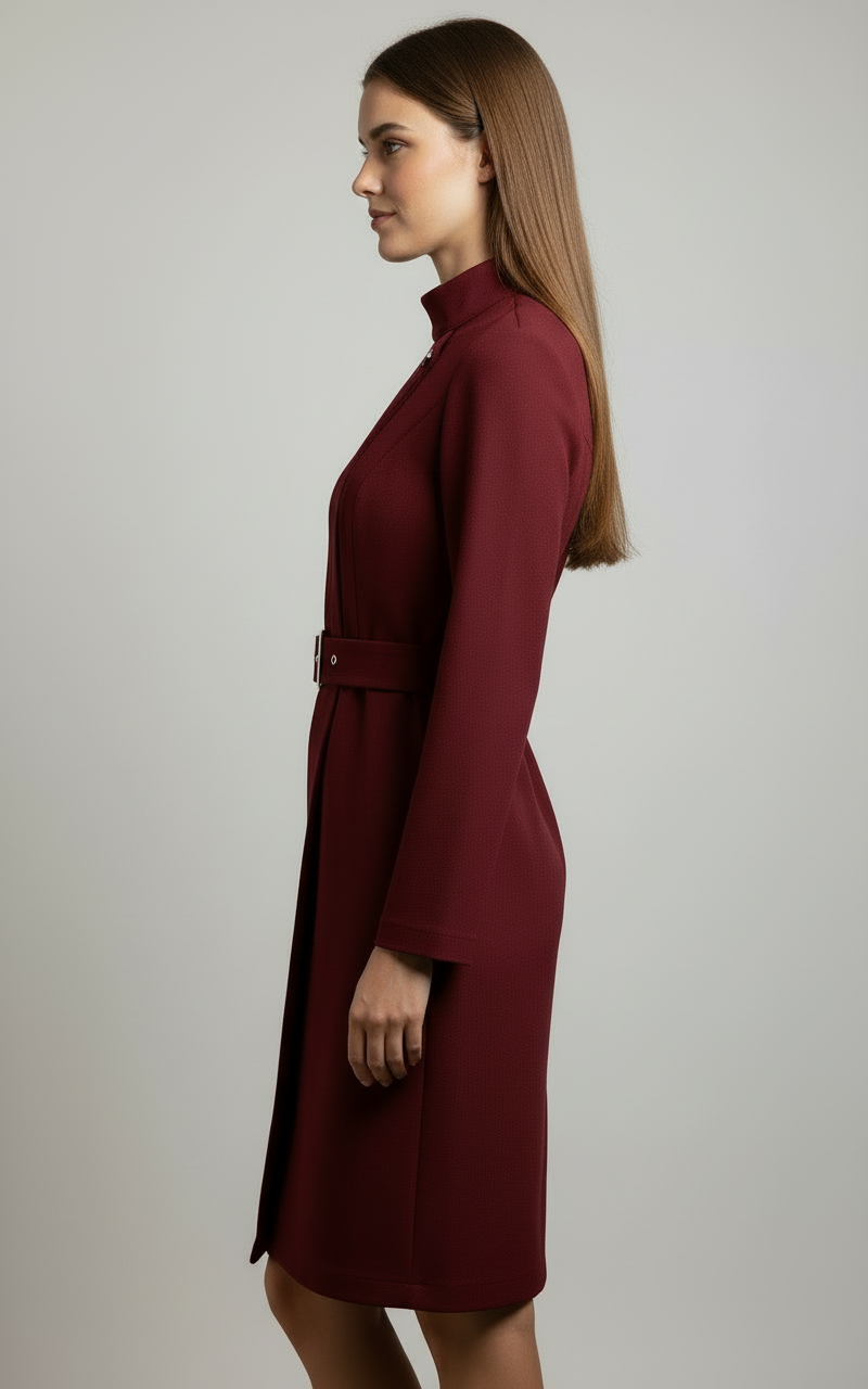 Women's Belted Coat Style Midi Dress