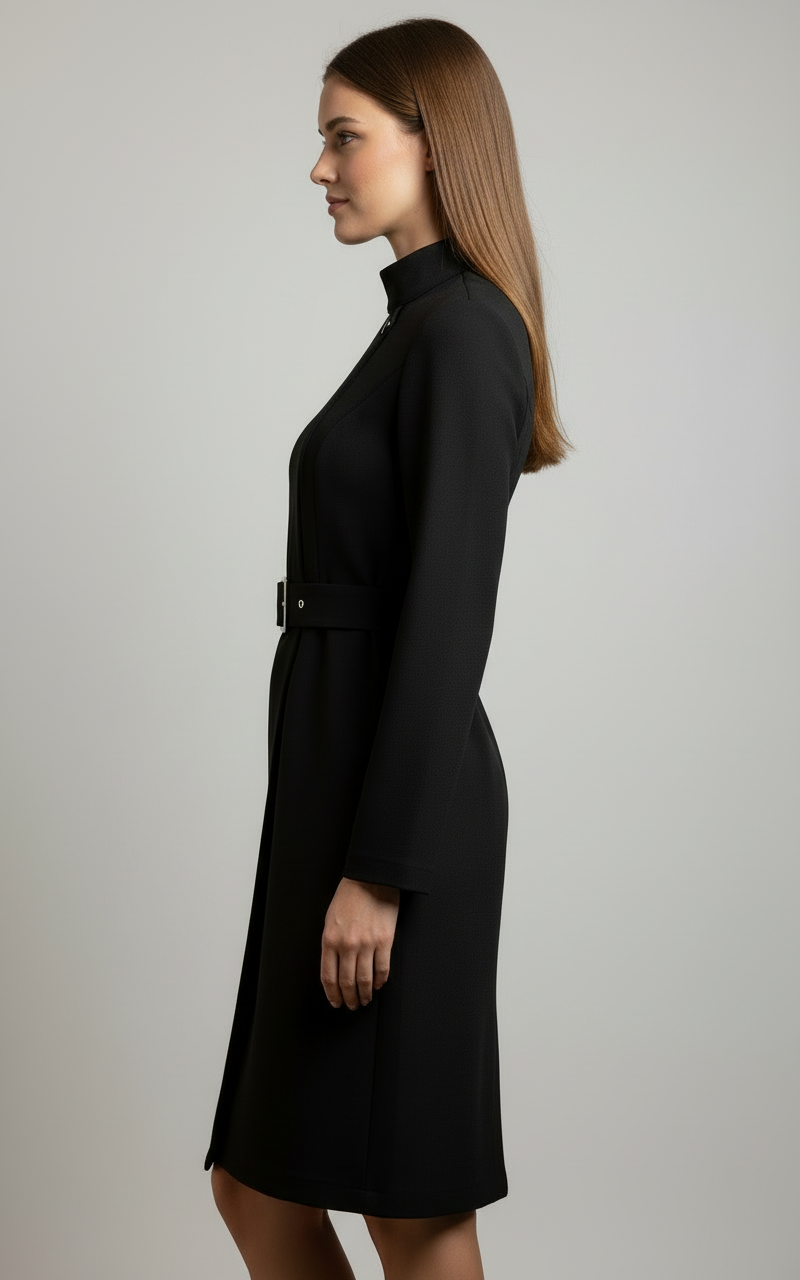 Women's Belted Coat Style Midi Dress