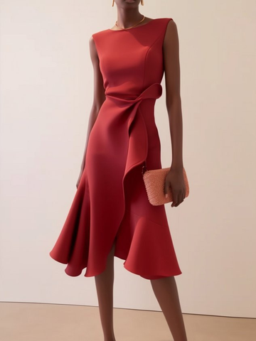 Eleanor | Stylish Draped Asymmetrical Midi Races Dress