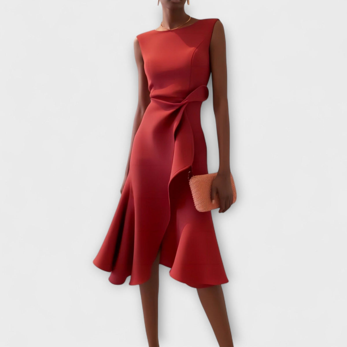 Evelyn | Cosy Draped Asymmetric Cocktail Midi Dress