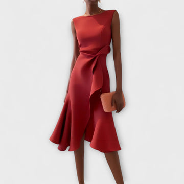 Evelyn | Cosy Draped Asymmetric Cocktail Midi Dress