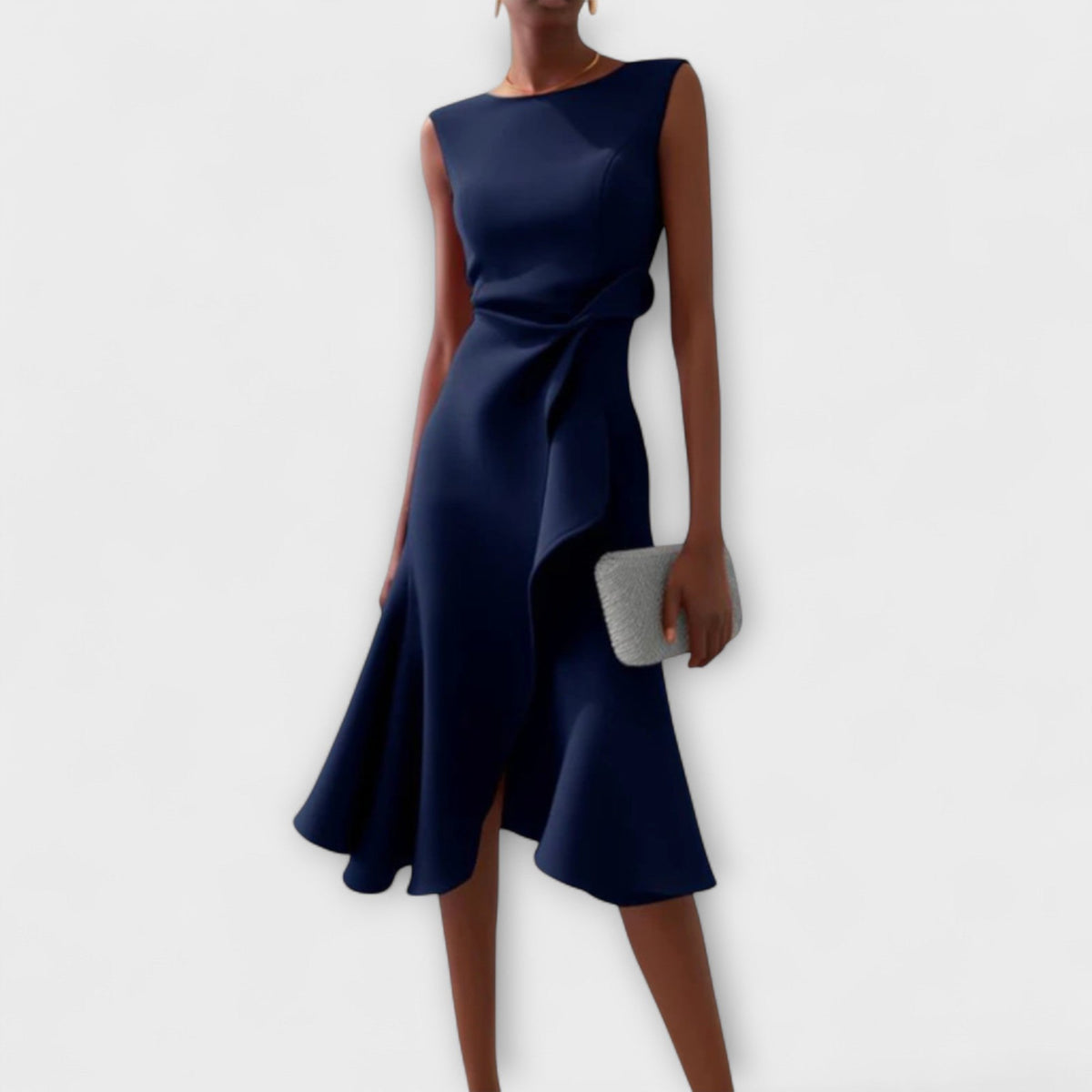 Evelyn | Cosy Draped Asymmetric Cocktail Midi Dress