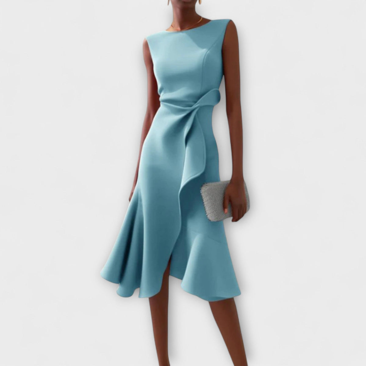 Evelyn | Cosy Draped Asymmetric Cocktail Midi Dress