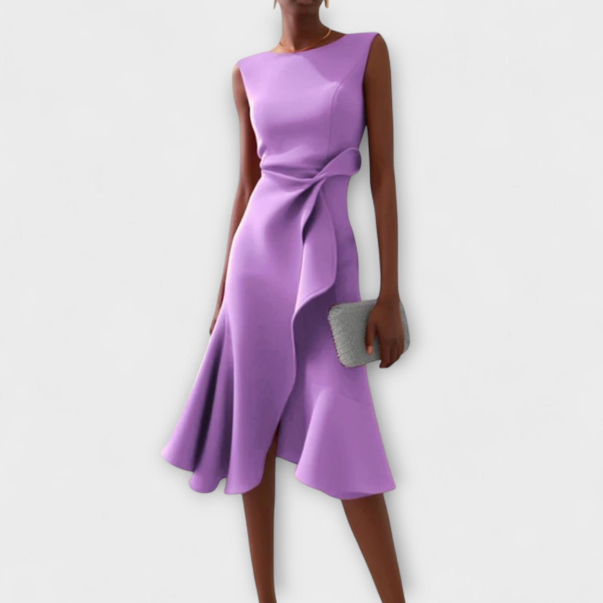 Evelyn | Cosy Draped Asymmetric Cocktail Midi Dress