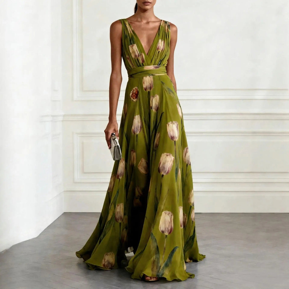 Evelyn | Graceful Floral Print Maxi Wrap Race Dress
