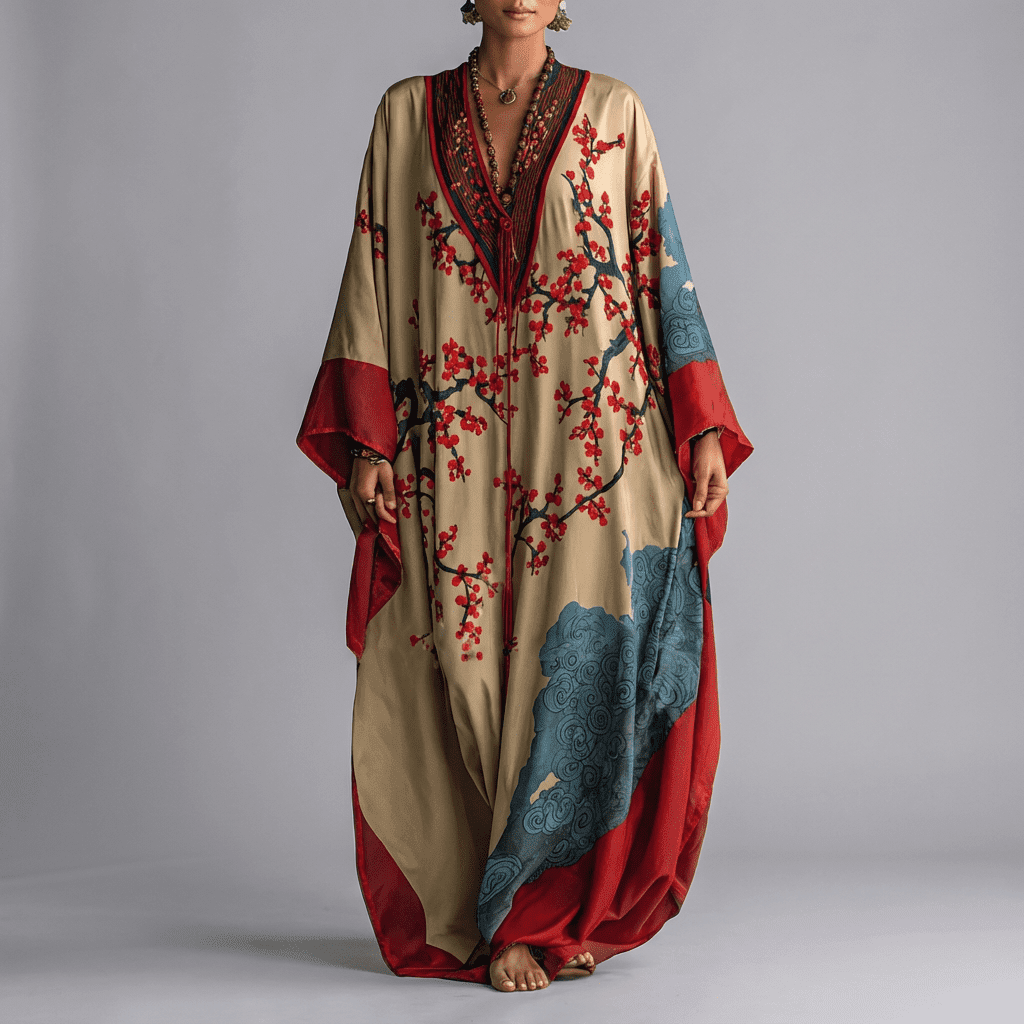 Hallie | Chic Printed Batwing Kaftan Linen Dress