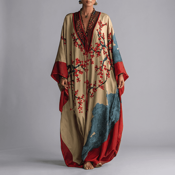 Hallie | Chic Printed Batwing Kaftan Linen Dress