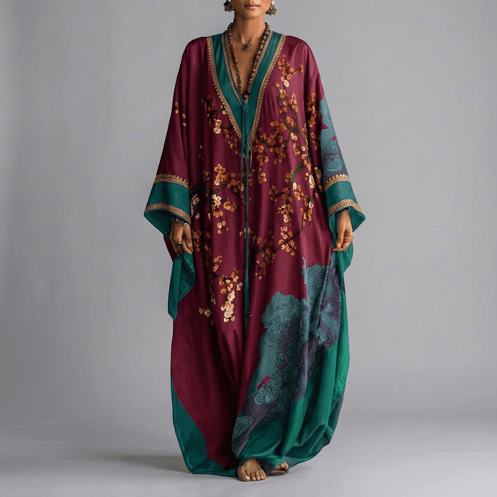 Hallie | Chic Printed Batwing Kaftan Linen Dress