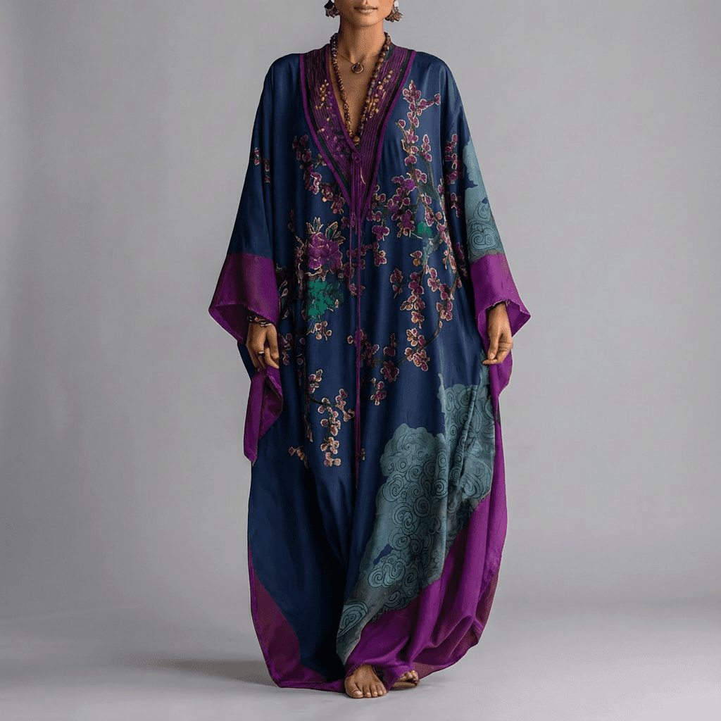 Hallie | Chic Printed Batwing Kaftan Linen Dress