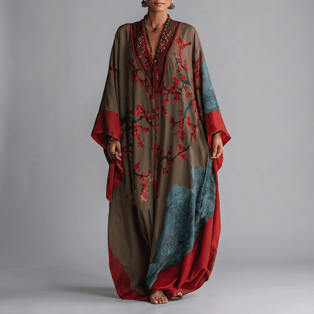 Hallie | Chic Printed Batwing Kaftan Linen Dress
