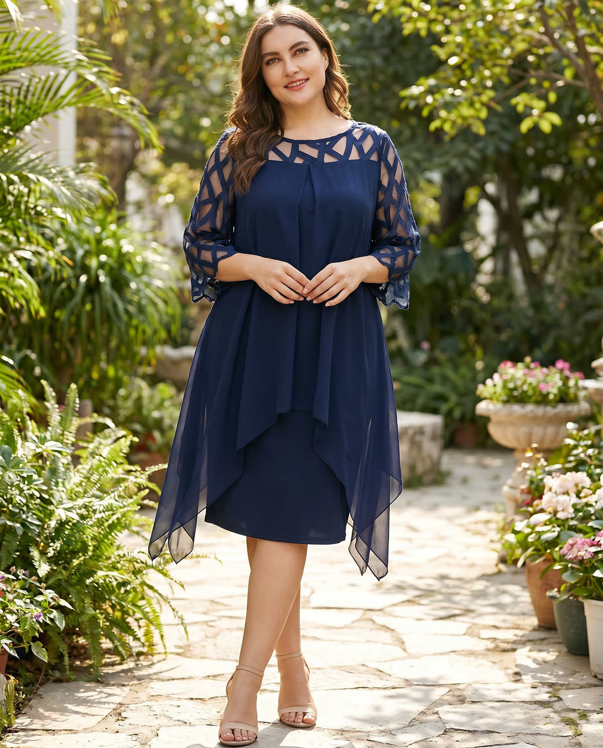 Hannah | Elegant Cocktail Dress with Cutout Mesh Sleeves