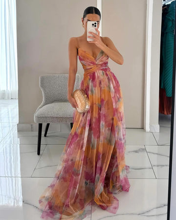 Hazel | Timeless Watercolor Floral Cocktail Dress with Maxi Skirt