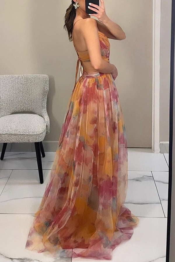 Hazel | Timeless Watercolor Floral Cocktail Dress with Maxi Skirt