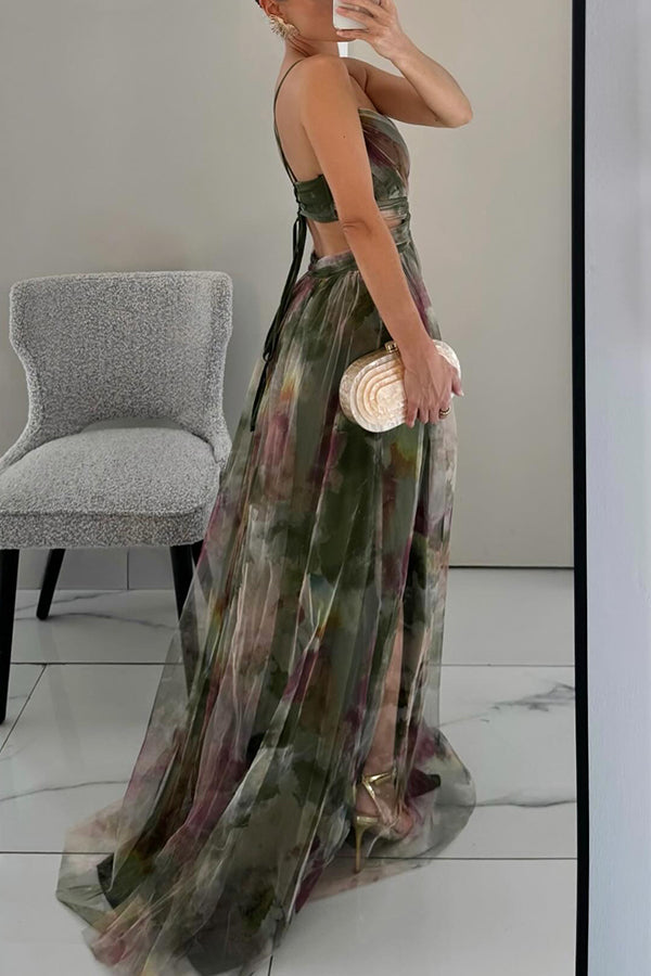 Hazel | Timeless Watercolor Floral Cocktail Dress with Maxi Skirt