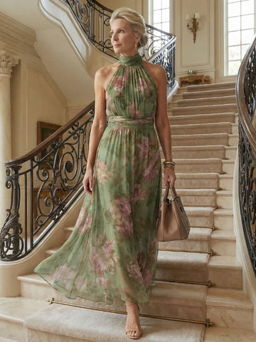 Abigail | Stylish Floral Halter Maxi Dress for Races Dresses & Wedding Guest Style