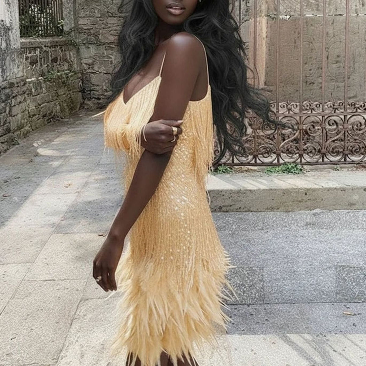 Isabelle | Classic Fringe Feather Sequin Mini Dress