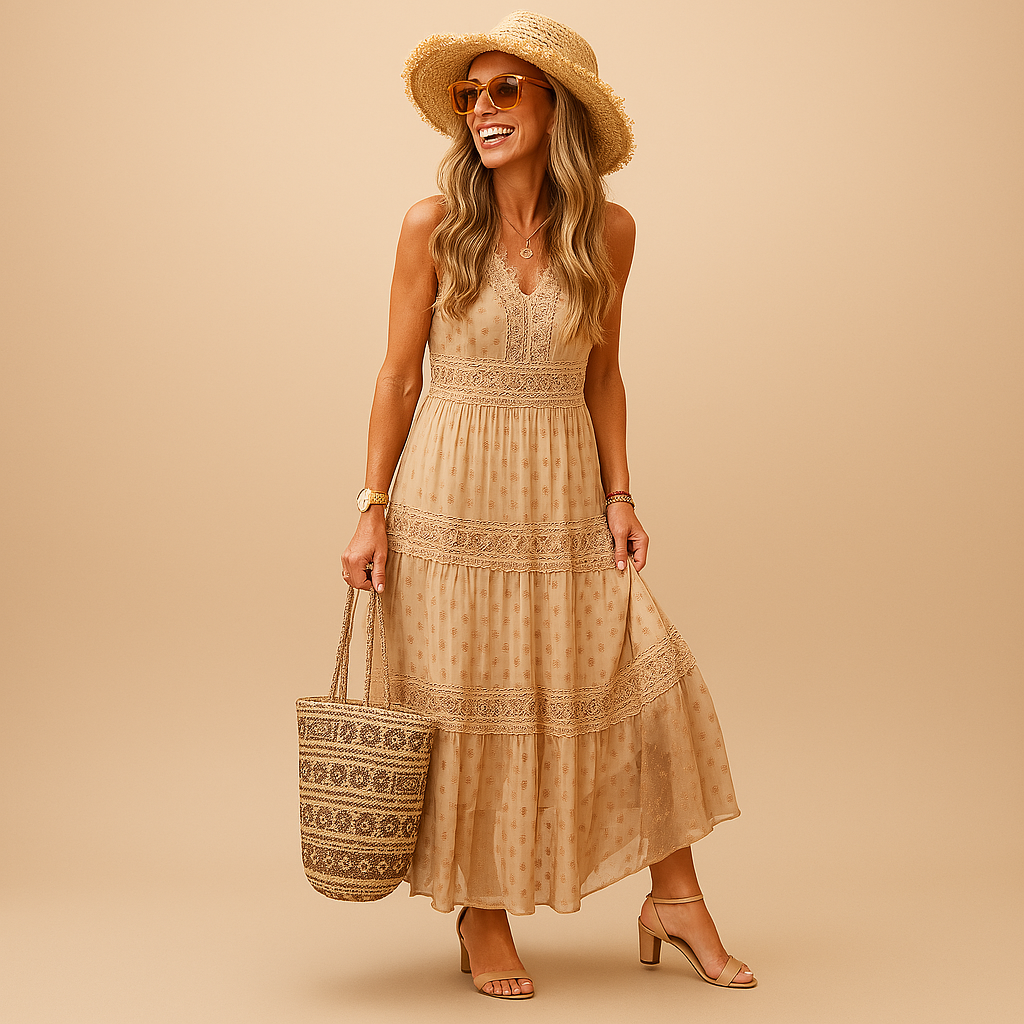 Lily | Classic Tiered Lace Boho Dress with Flowy Maxi Silhouette