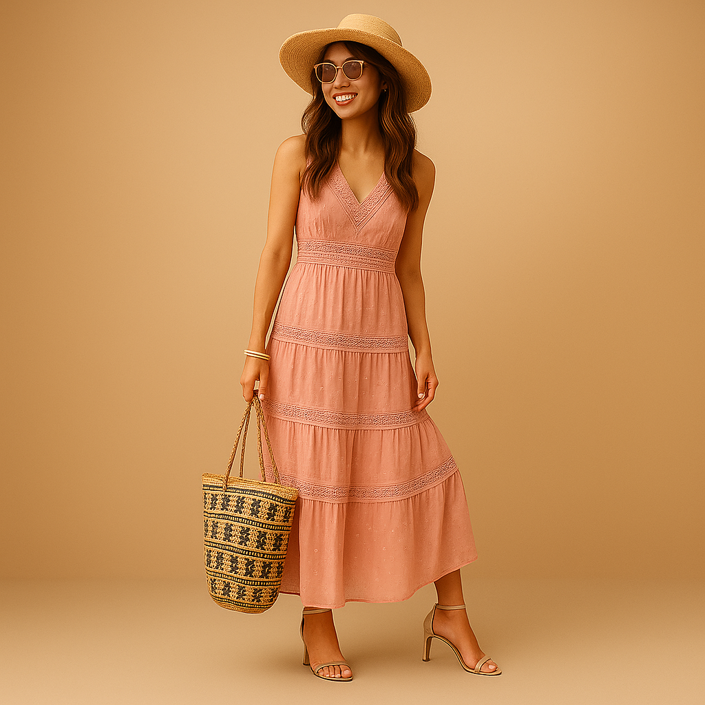Lily | Classic Tiered Lace Boho Dress with Flowy Maxi Silhouette