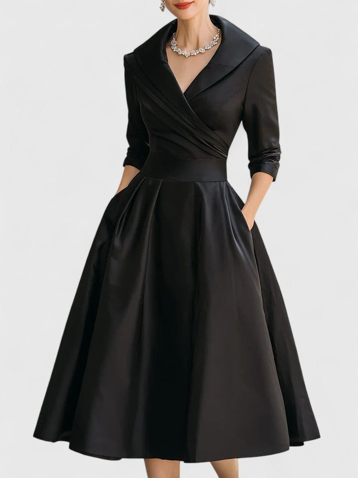Luna | Sophisticated Wrap Collar Midi Race Dress
