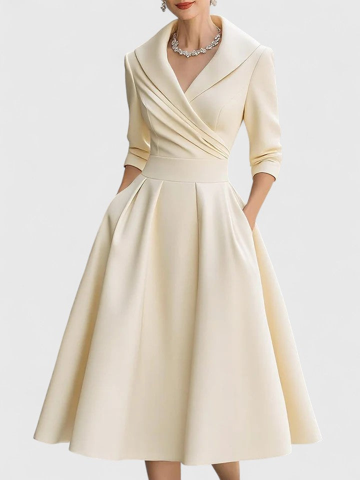 Luna | Sophisticated Wrap Collar Midi Race Dress