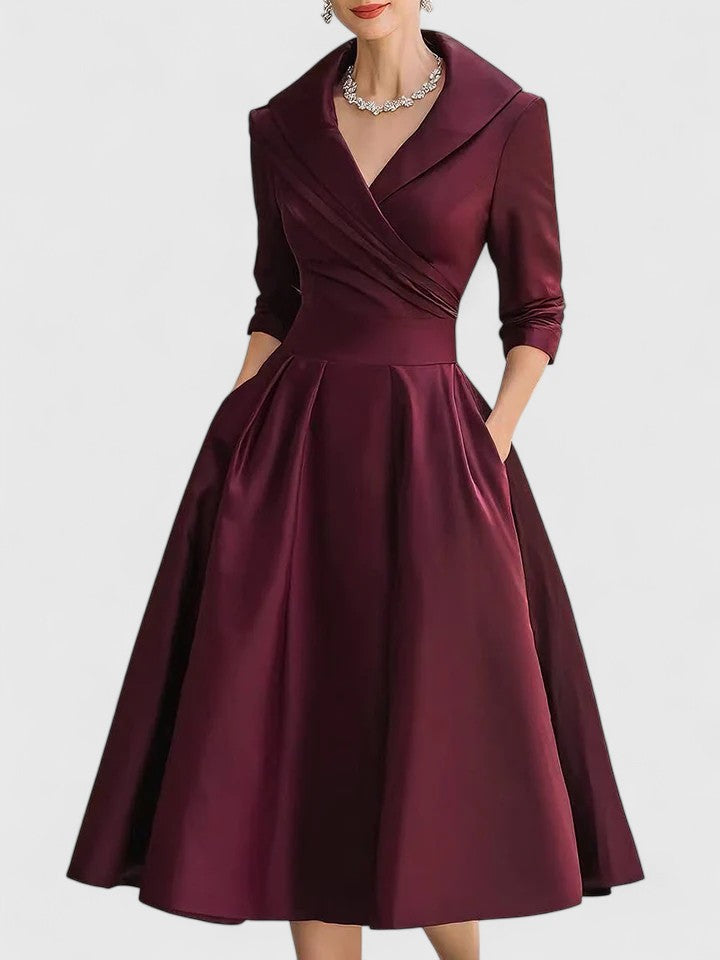 Luna | Sophisticated Wrap Collar Midi Race Dress