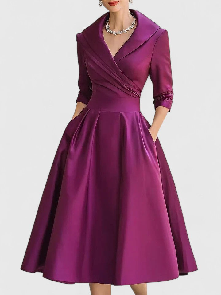 Luna | Sophisticated Wrap Collar Midi Race Dress