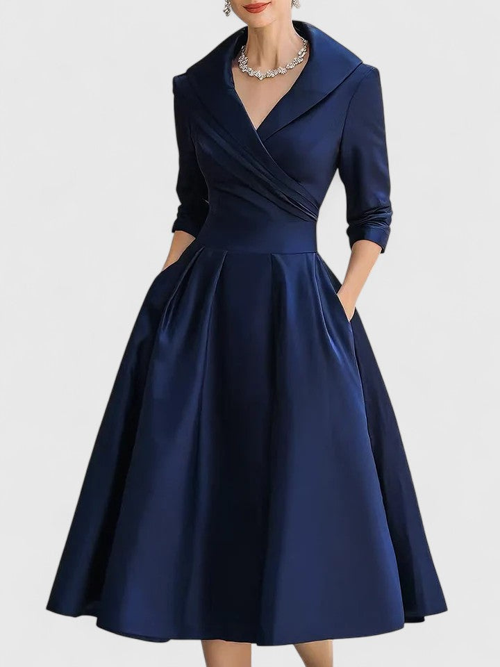 Luna | Sophisticated Wrap Collar Midi Race Dress