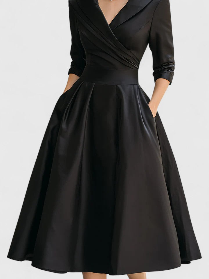 Luna | Sophisticated Wrap Collar Midi Race Dress