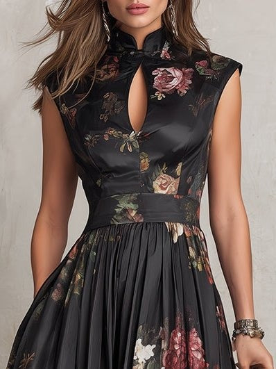 Maggie | Cosy Floral Midi Races Dresses with Keyhole Neckline