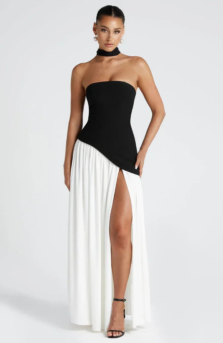 Victoria Women's Strapless Two-Tone Evening Gown with High Slit