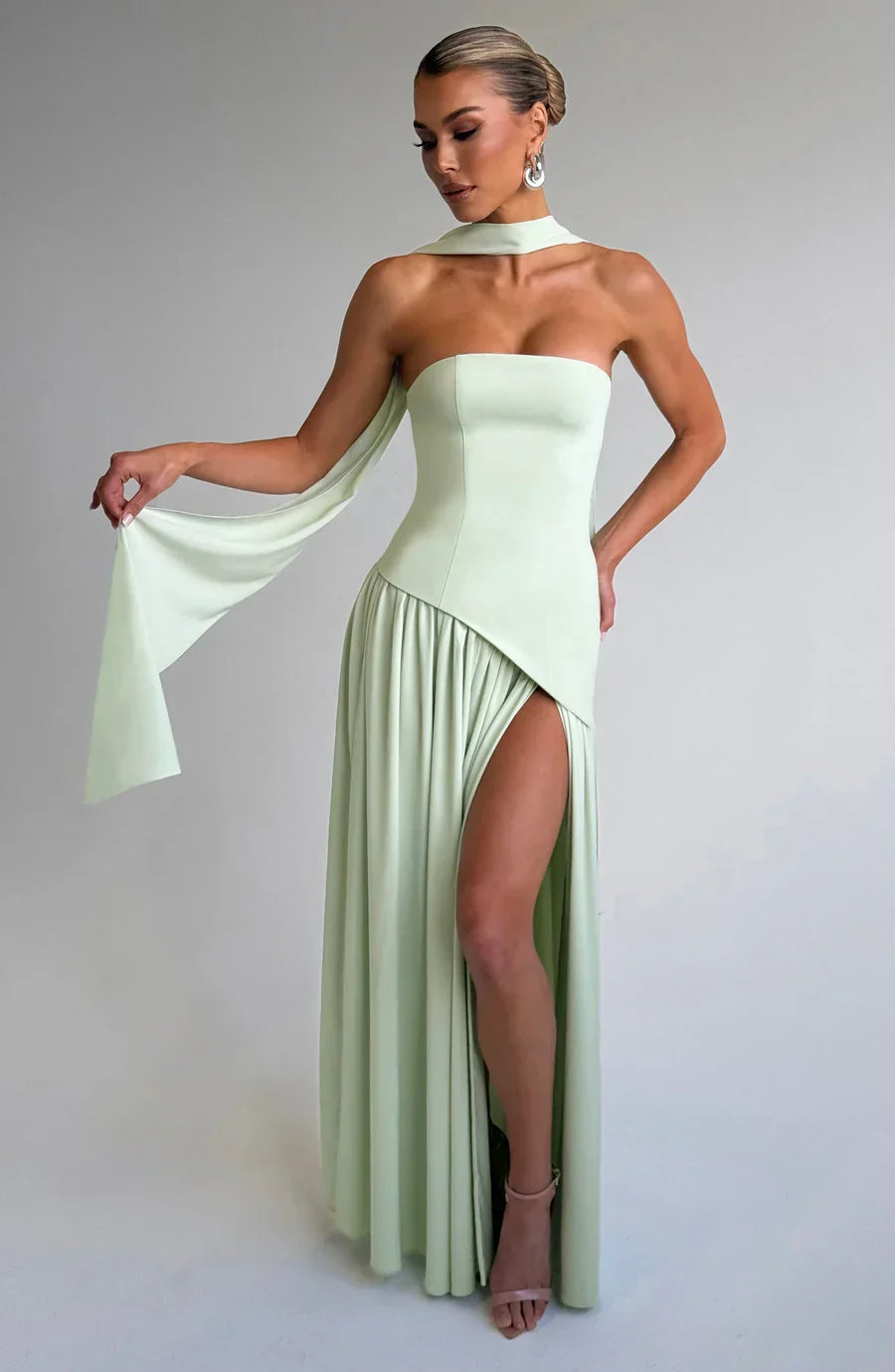 Victoria Women's Strapless Two-Tone Evening Gown with High Slit