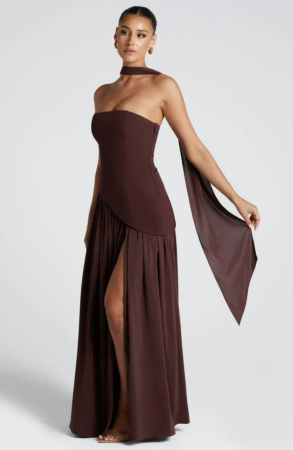 Victoria Women's Strapless Two-Tone Evening Gown with High Slit