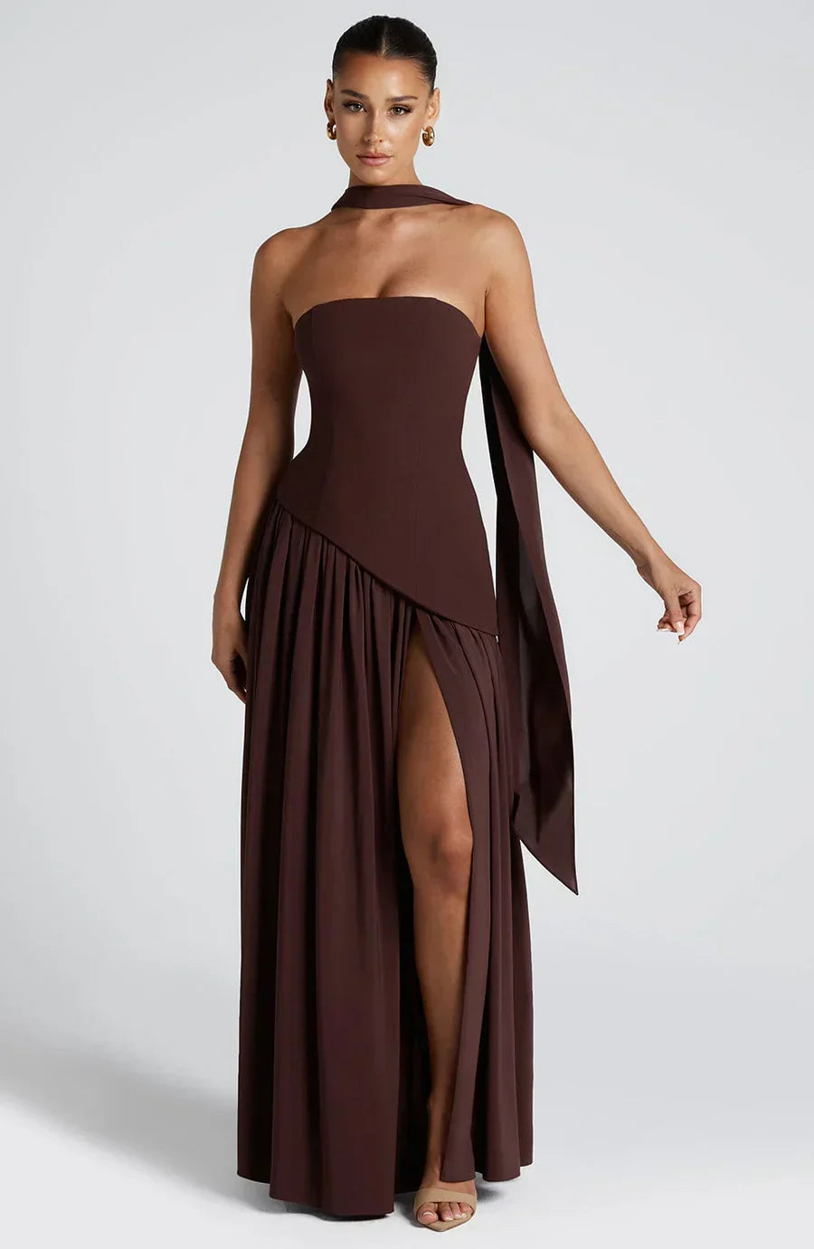 Victoria Women's Strapless Two-Tone Evening Gown with High Slit