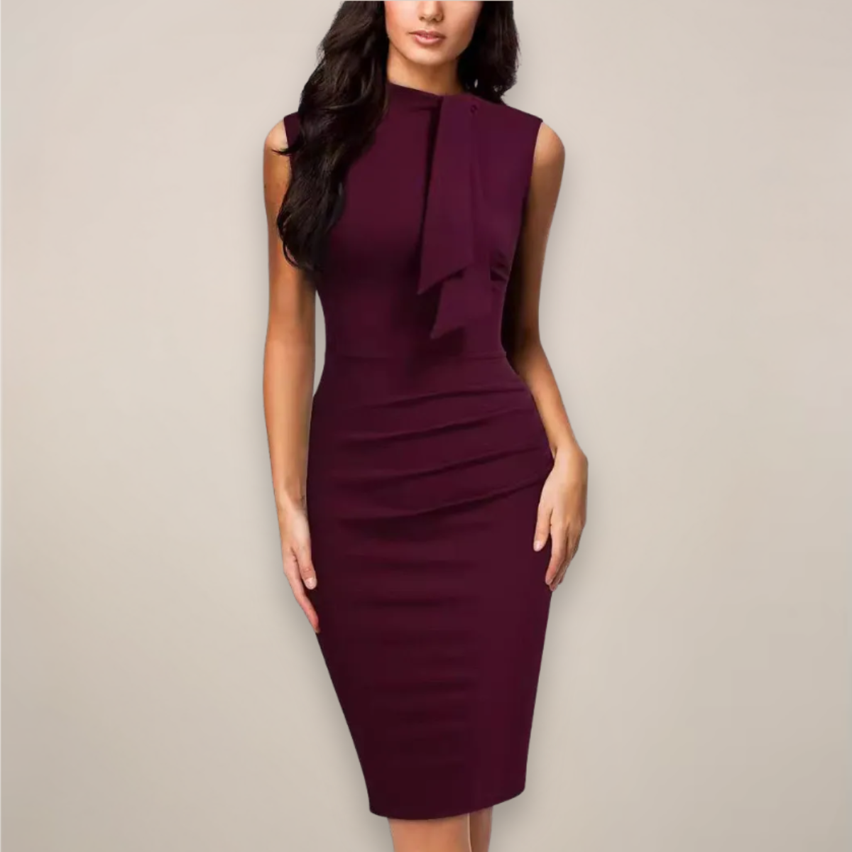 Margot | Graceful Sheath Races Dress with Bow Neck Detail