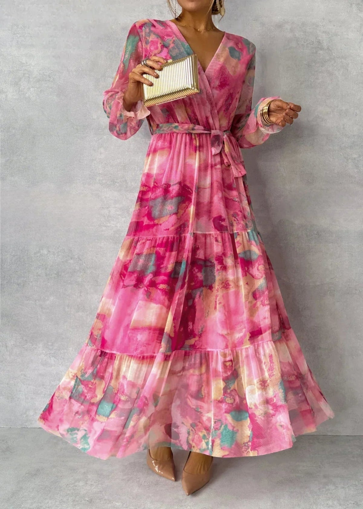 Millie | Stylish Floral Print Wrap Maxi Races Dress