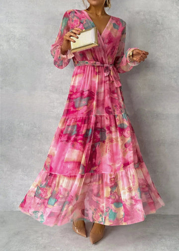 Millie | Stylish Floral Print Wrap Maxi Races Dress