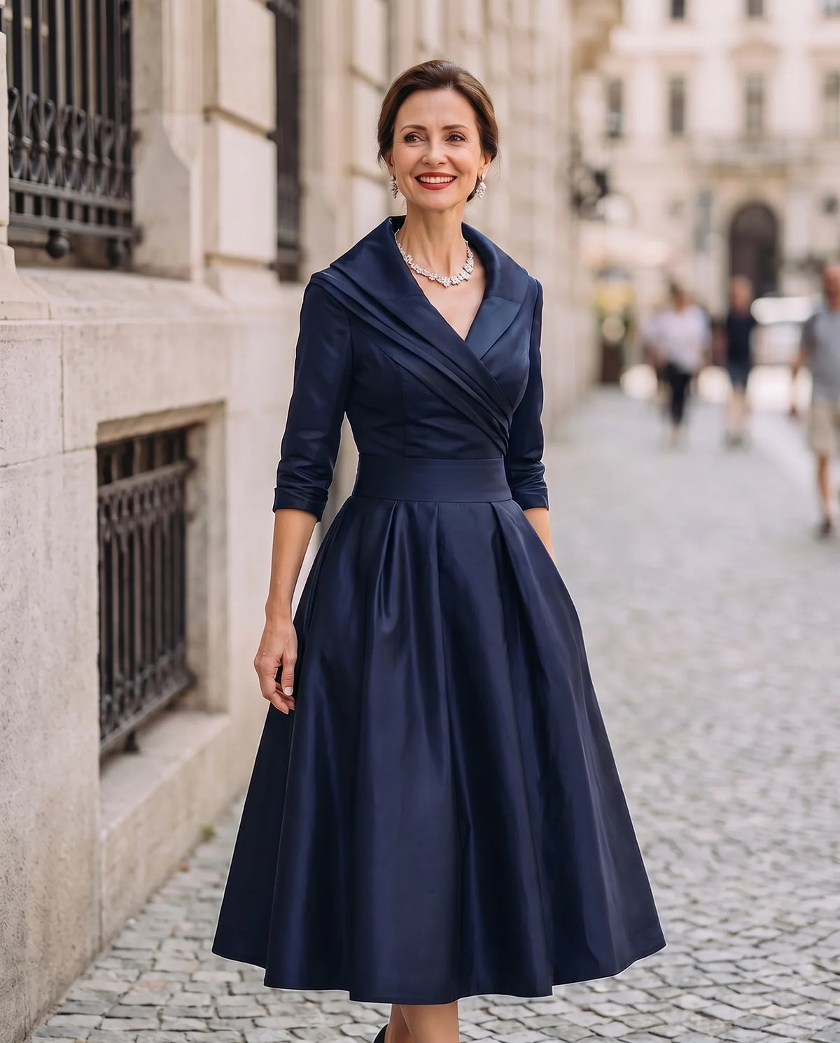 Luna | Sophisticated Wrap Collar Midi Race Dress