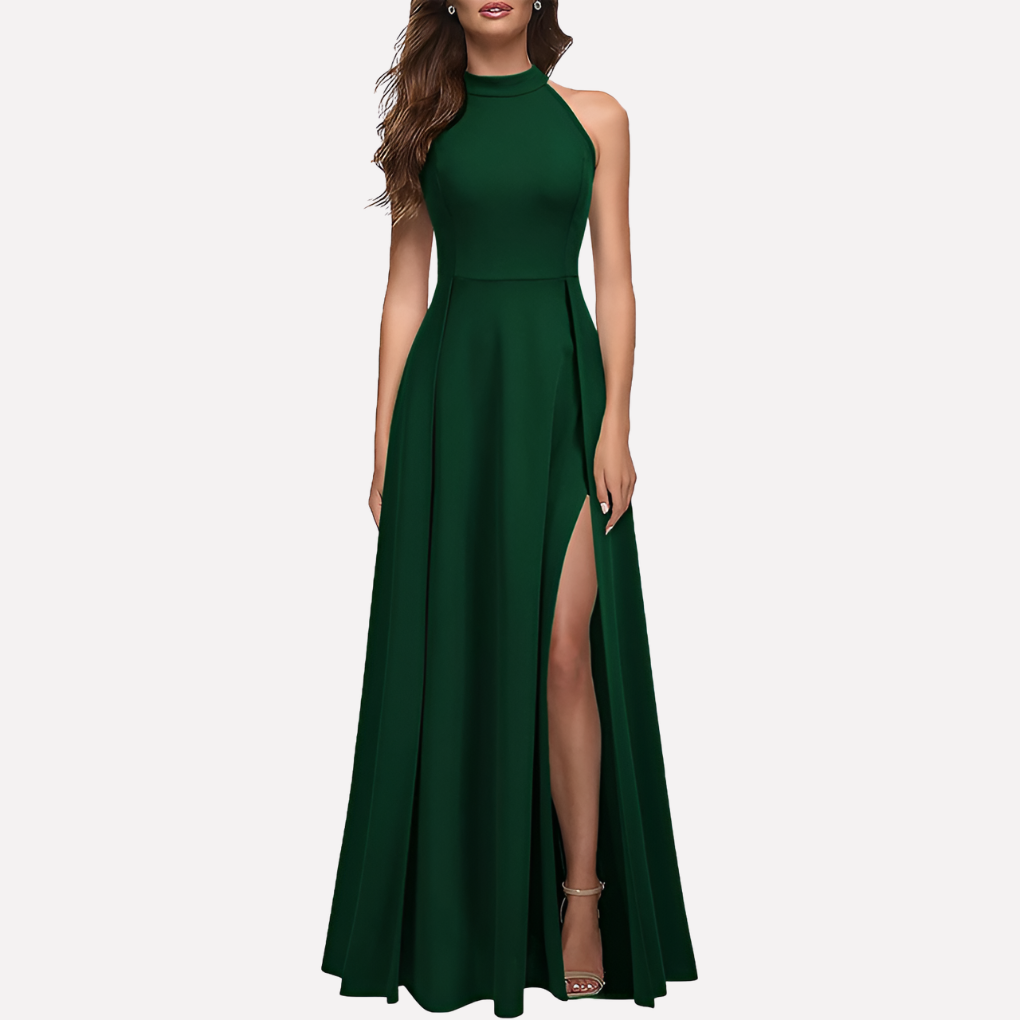 Nora | Refined Halter Maxi Cocktail Dress with Leg Slit
