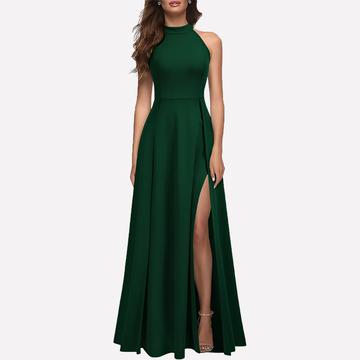 Nora | Refined Halter Maxi Cocktail Dress with Leg Slit