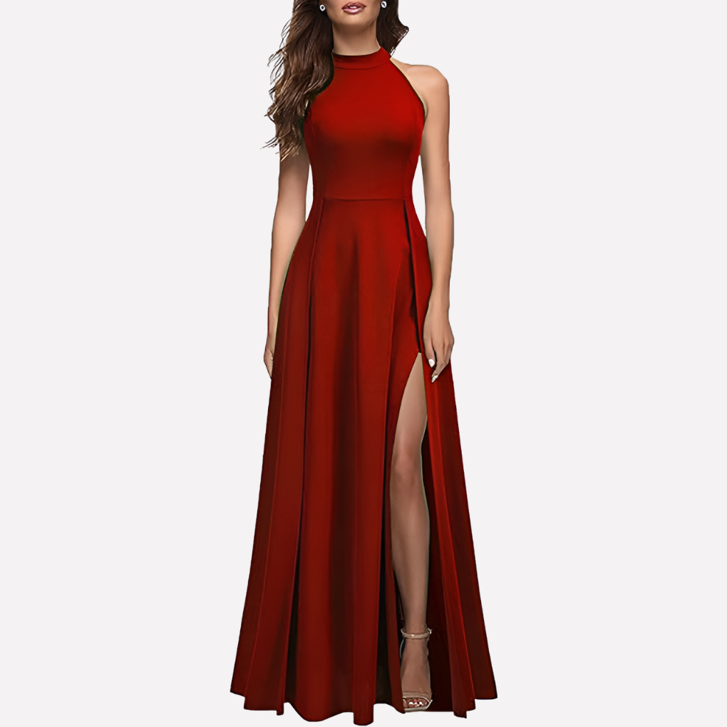 Nora | Refined Halter Maxi Cocktail Dress with Leg Slit