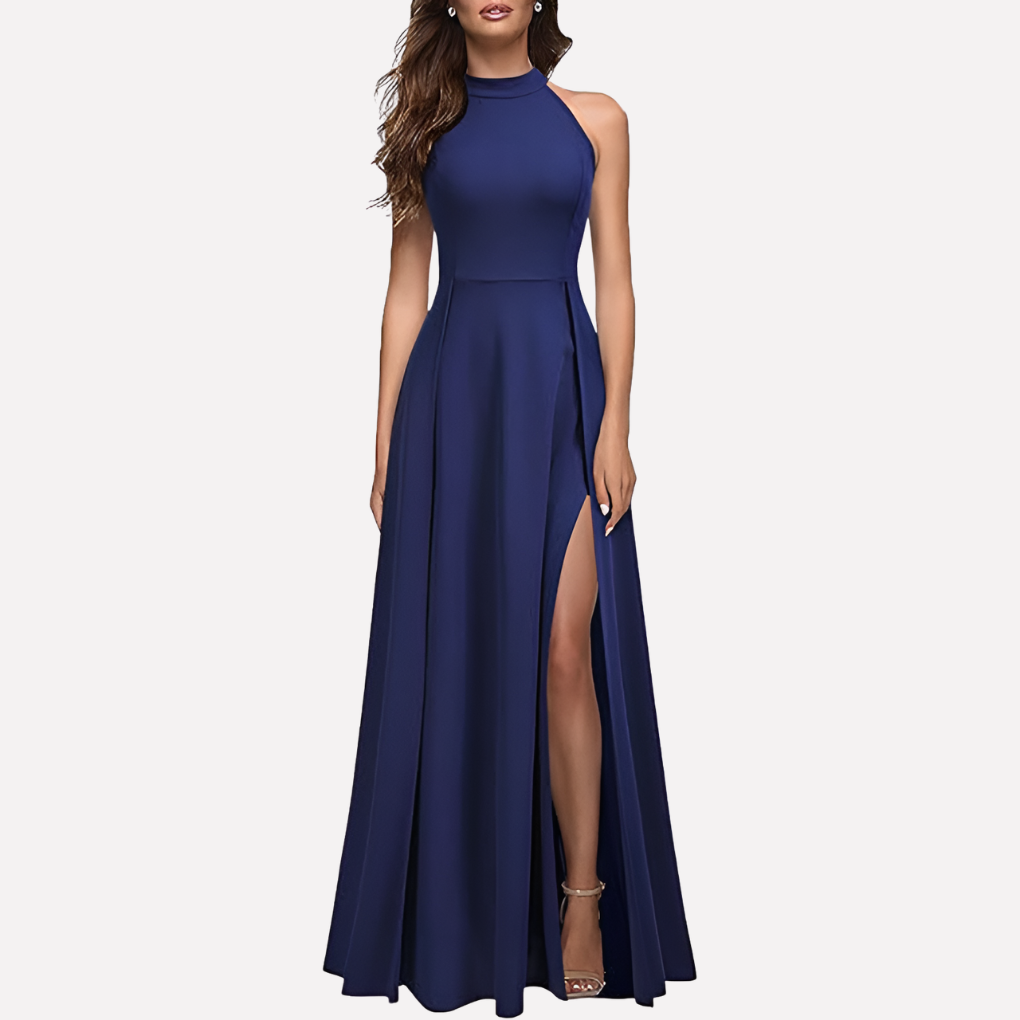 Nora | Refined Halter Maxi Cocktail Dress with Leg Slit