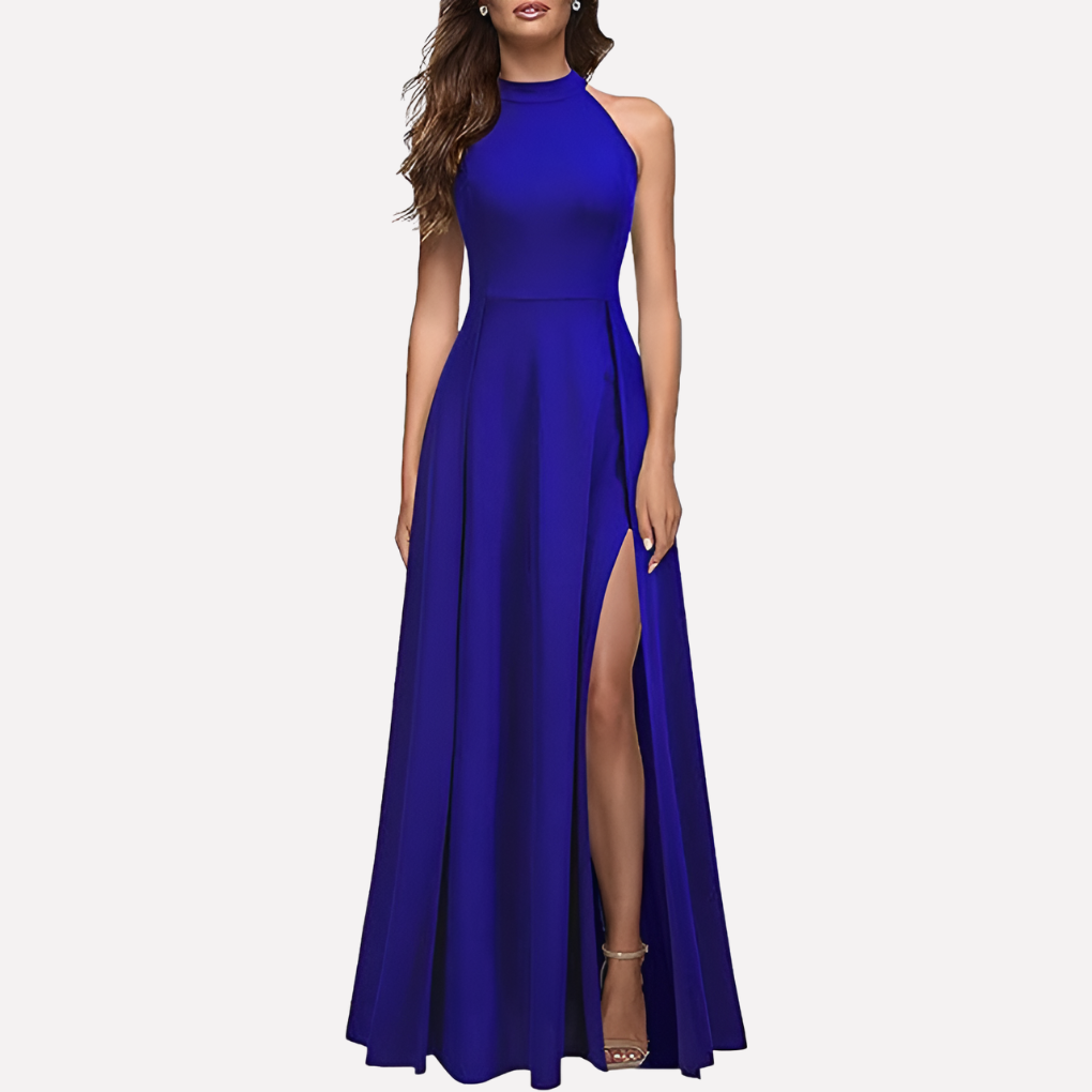 Nora | Refined Halter Maxi Cocktail Dress with Leg Slit