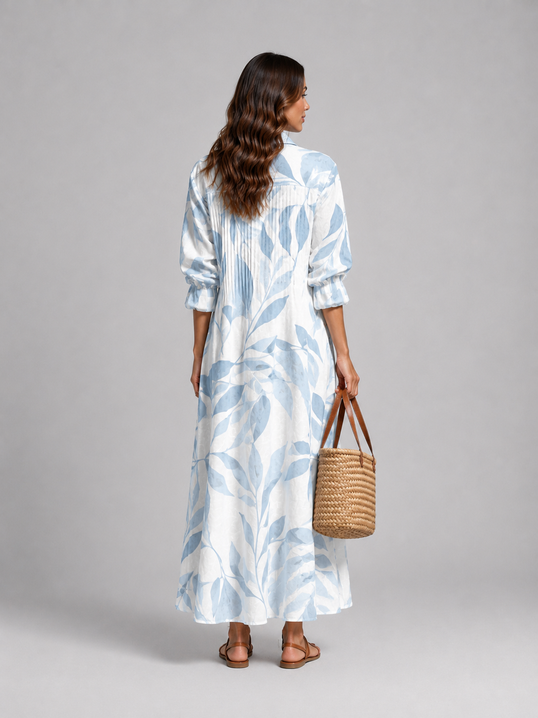 Olivia | Refined Printed Linen Dress with Pintuck Maxi Silhouette
