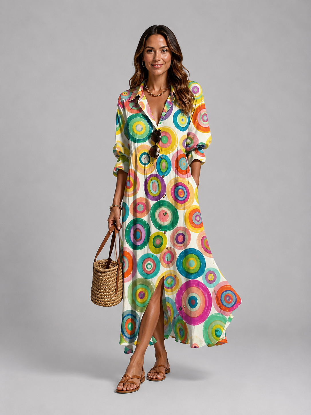Olivia | Refined Printed Linen Dress with Pintuck Maxi Silhouette