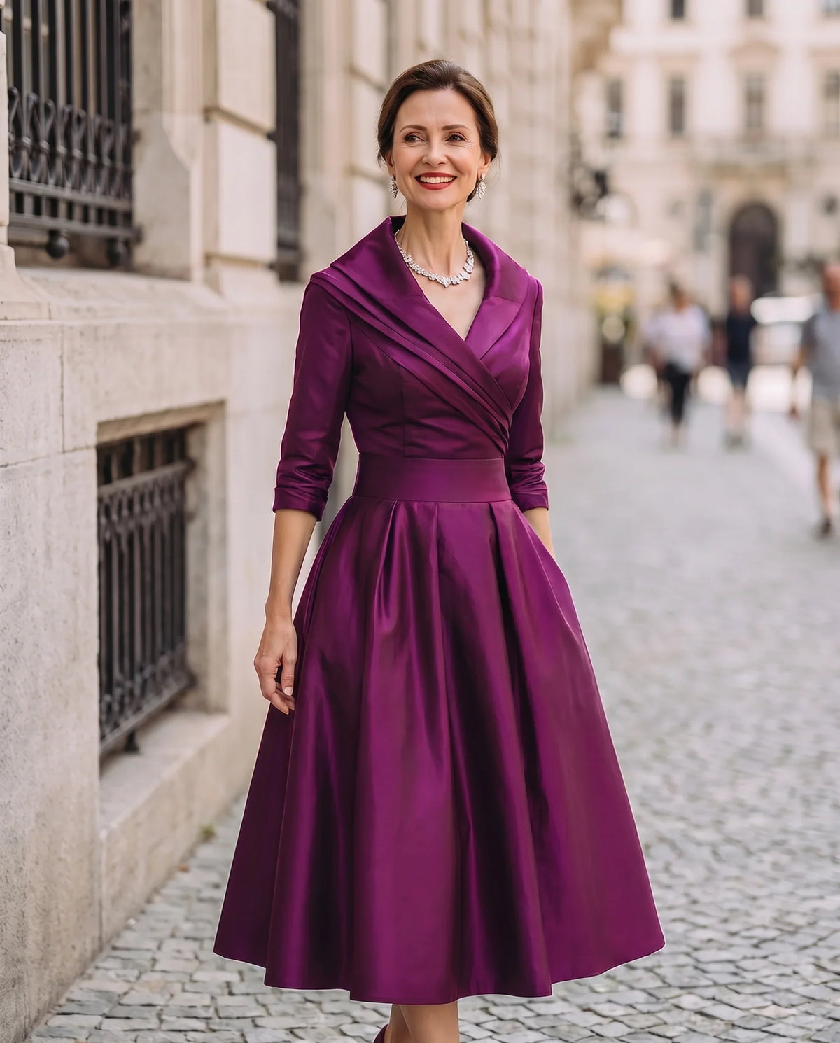 Luna | Sophisticated Wrap Collar Midi Race Dress