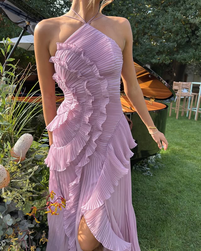 Sadie | Graceful Halter Neck Ruffle Races Dress