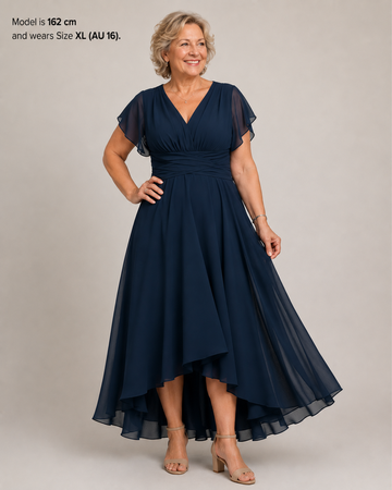 Zoe | Sophisticated Flutter Sleeve V-Neck Midi Dress